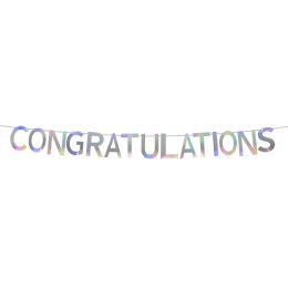 60 Bulk "Congratulations"  Banner 7 inch - White Iridenscent