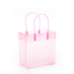 12 Bulk Plastic Transparent Gift Bag With Handles - 12pcs - Pink