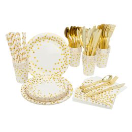 6 Bulk Paper Dinner Set 25/set - Polka Dot Gold