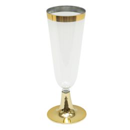12 Bulk Plastic Champagne Flutes With Metallic Trim 6 inch 12pc/pack - Gold
