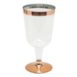 12 Bulk Plastic Wine Glasses With Metallic Trim 4 inch 12pc/pack - Rose Gold