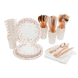 6 Bulk Paper Dinner Set 25/set - Polka Dot Rose Gold