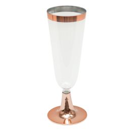 12 Bulk Plastic Champagne Flutes With Metallic Trim 6 inch 12pc/pack - Rose Gold