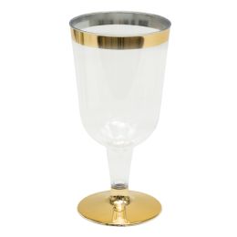 12 Bulk Plastic Wine Glasses With Metallic Trim 4 inch 12pc/pack - Gold