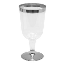 12 Bulk Plastic Wine Glasses With Metallic Trim 4 inch 12pc/pack - Silver