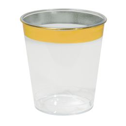 12 Bulk Plastic Shot Glass With Metallic Trim 36pc/pack - Gold