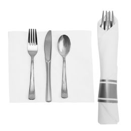 12 Bulk PrE-Rolled Napkin And Plastic Cutlery 10sets - Silver