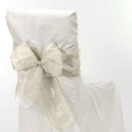 24 Bulk Sheer Organza Chair Bows 9 inch X 10 inch Ivory - 6pcs/bag