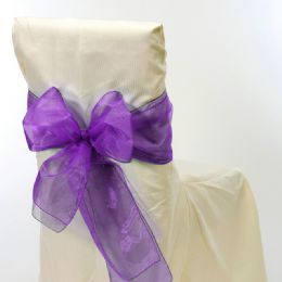 24 Bulk Sheer Organza Chair Bows 9 inch X 10 inch Purple - 6pcs/bag