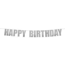 60 Bulk "happy Birthday"  Banner 7 inch - Silver