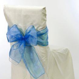 24 Bulk Sheer Organza Chair Bows 9 inch X 10 inch Royal Blue - 6pcs/bag