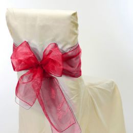 24 Bulk Sheer Organza Chair Bows 9 inch X 10 inch Red - 6pcs/bag