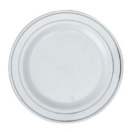 15 Bulk Disposable Deluxe Plate With Silver Hot Stamping Ring 10 inch 12pc