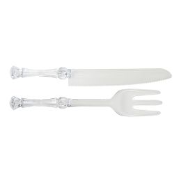 48 Bulk Plastic Serving Knife & Fork Set - Clear
