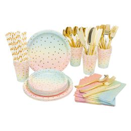 6 Bulk Paper Dinner Set 25/set - Polka Dot Rainbow