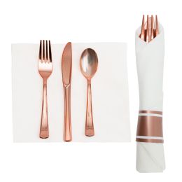 12 Bulk PrE-Rolled Napkin And Plastic Cutlery 10sets - Rose Gold