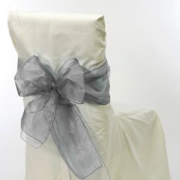 24 Bulk Sheer Organza Chair Bows 9 inch X 10 inch Silver - 6pcs/bag