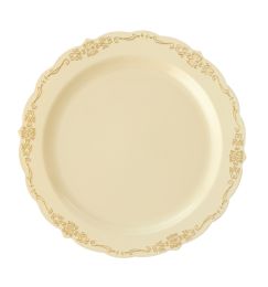 15 Bulk Disposable Deluxe Plate With Gold Hot Stamping 10 inch - Ivory 12pc