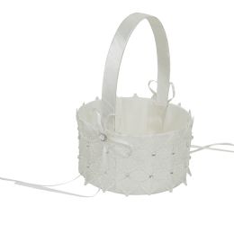 12 Bulk Wedding Basket With Rhinestone Accent - White