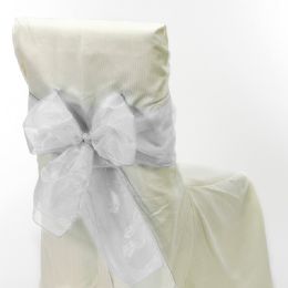 24 Bulk Sheer Organza Chair Bows 9 inch X 10 inch - White 6pcs/bag