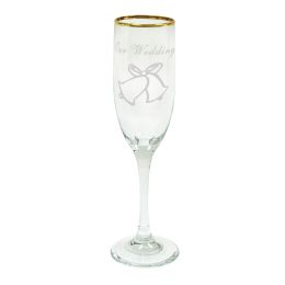 4 Bulk Glass Champagne Flutes Gold RiM- "our Wedding" Set Of 6pcs