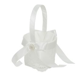 12 Bulk Wedding Basket With Rhinestone Accent - White