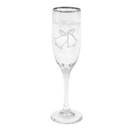 4 Bulk Glass Champagne Flutes Silver RiM- "our Wedding" Set Of 6pcs
