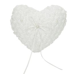 12 Bulk Heart Wedding Pillow With Pearl Accent - White