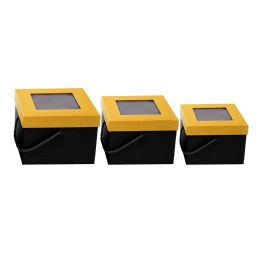 6 Bulk Nested Square Floral Boxes 3pc/set - Black