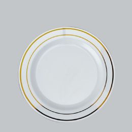 15 Bulk Disposable Deluxe Plate With Hot Stamping Ring 7 inch - Gold 12pc Pack