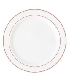 15 Bulk Disposable Deluxe Plate With Rose Gold Hot Stamping Ring 10 inch 12pc Pack