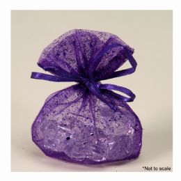 144 Bulk Glittered Organza Bags 3pc/bag - Purple