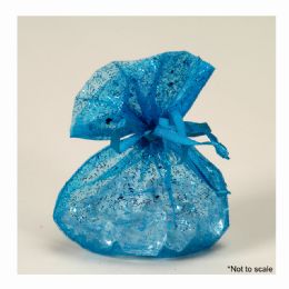 144 Bulk Glittered Organza Bags 3pc/bag - Turquoise