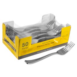 12 Bulk Plastic Forks Set 50pc/pack - Silver