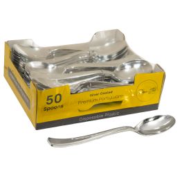 12 Bulk Plastic Spoons Set 50pc/pack - Silver