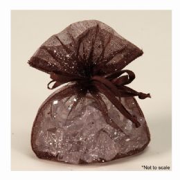 144 Bulk Glittered Organza Bags 3pc - Brown