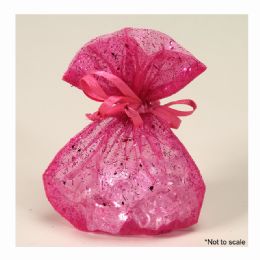 144 Bulk Glittered Organza Bags 3pc/bag - Fuchsia