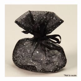 144 Bulk Glittered Organza Bags 3pc/bag - Black