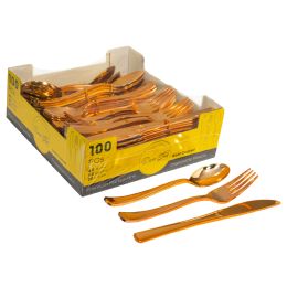 24 Bulk Plastic Cutlery Set 100pc - Rose Gold