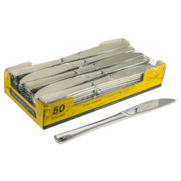 12 Bulk Plastic Knives Set 50pc - Silver