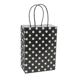 12 Bulk Paper Bags With Handles For Favors & Gifts 8 in - Polka Dot Black 12pc