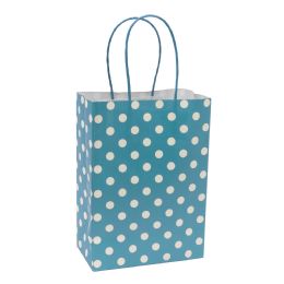 12 Bulk Paper Bags With Handles For Favors & Gifts 8 in - Polka Dot Blue 12pc