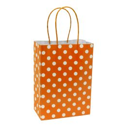 12 Bulk Paper Bags With Handles For Favors & Gifts 8 inch - Polka Dot Orange 12pc