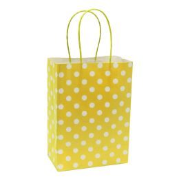 12 Bulk Paper Bags With Handles For Favors & Gifts 8 inches - Polka Dot Yellow 12pc