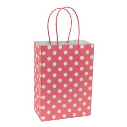 12 Bulk Paper Bags With Handles For Favors & Gifts 8 inches - Polka Dot Pink 12pc