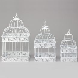 8 Bulk Metal Square Hexagon White Wedding Birdcage 3pcs/set - White