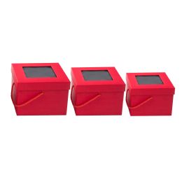 6 Bulk Nested Square Floral Boxes 3pc/set - All Red