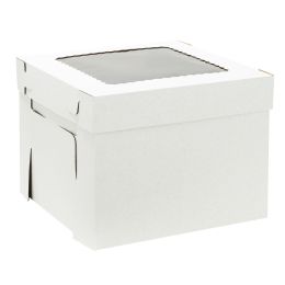 Bulk Corrugated 2-Piece Bakery Box With Window Lid 14" 25pc - White
