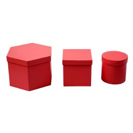6 Bulk Nested Floral Boxes 3pc/set - All Red
