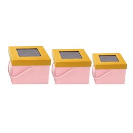 6 Bulk Nested Square Floral Boxes 3pc/set - Pink